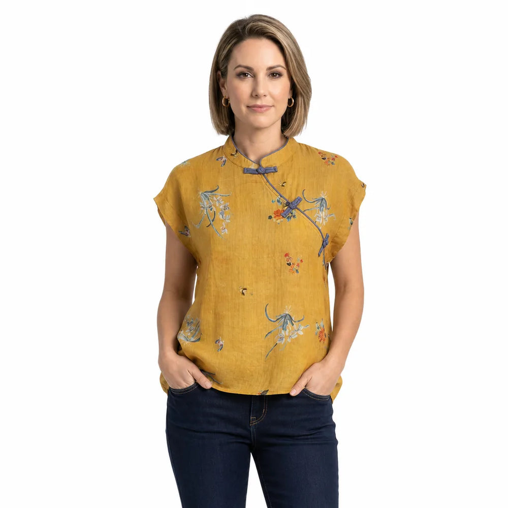 Women's Yellow Drake Cotton Button Top