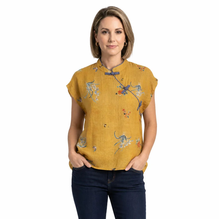 Women's Yellow Drake Cotton Button Top