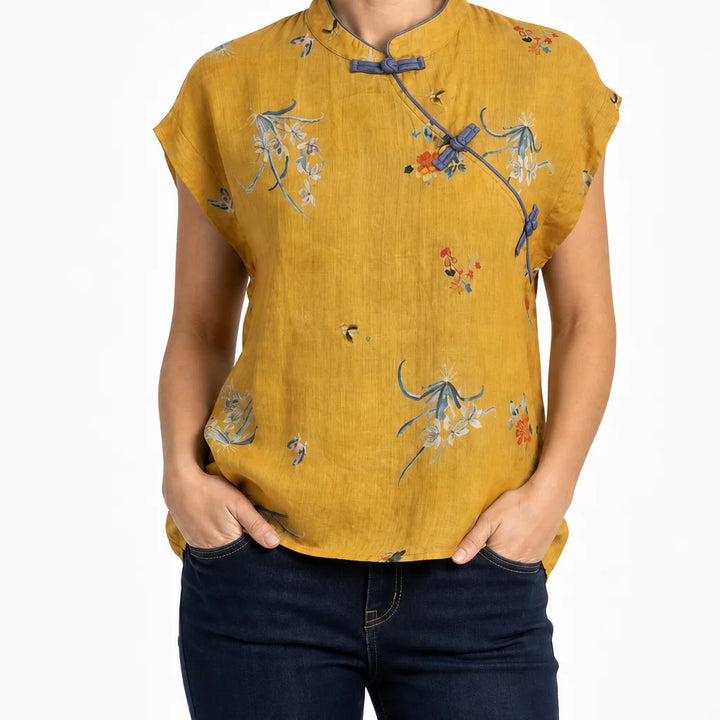 Kendall Floral Cotton Blouse - Color:Yellow;Size:M