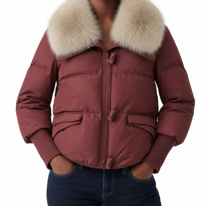 Women's Red Woodward Detachable Collar Puffer
