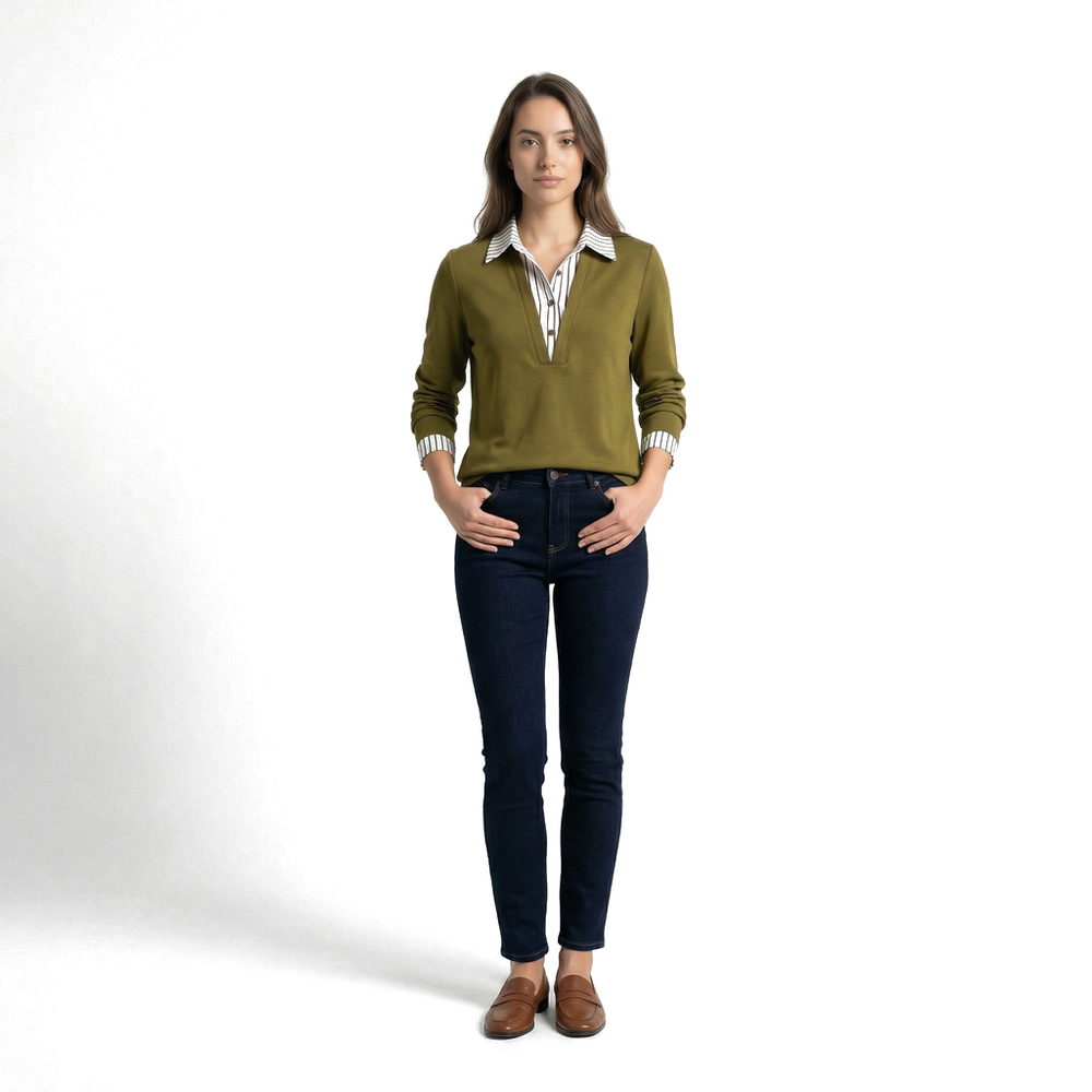 Khaki Avery Layered Viscose Shirt 3