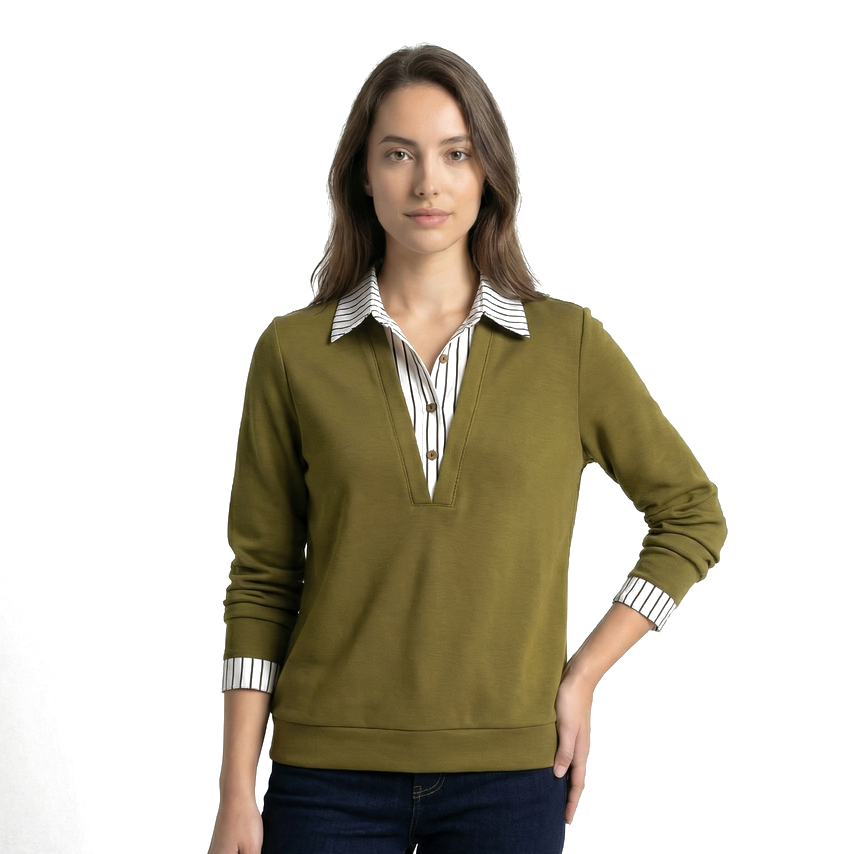 Khaki Avery Layered Viscose Shirt 2