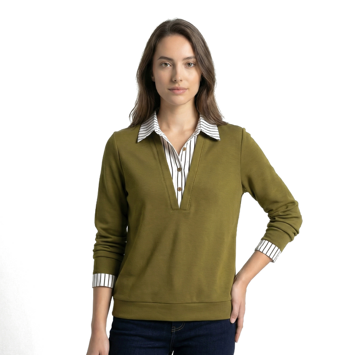 Khaki Avery Layered Viscose Shirt 2