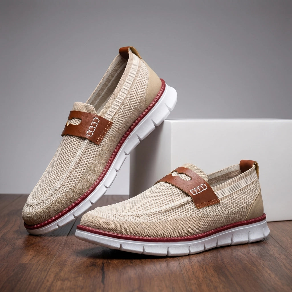 Bill Mesh Knit Loafers - Color:Khaki;Size:39