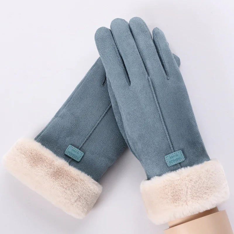 Kiana | Women's Winter Suede Gloves  - Color:Blue;Size:One Size
