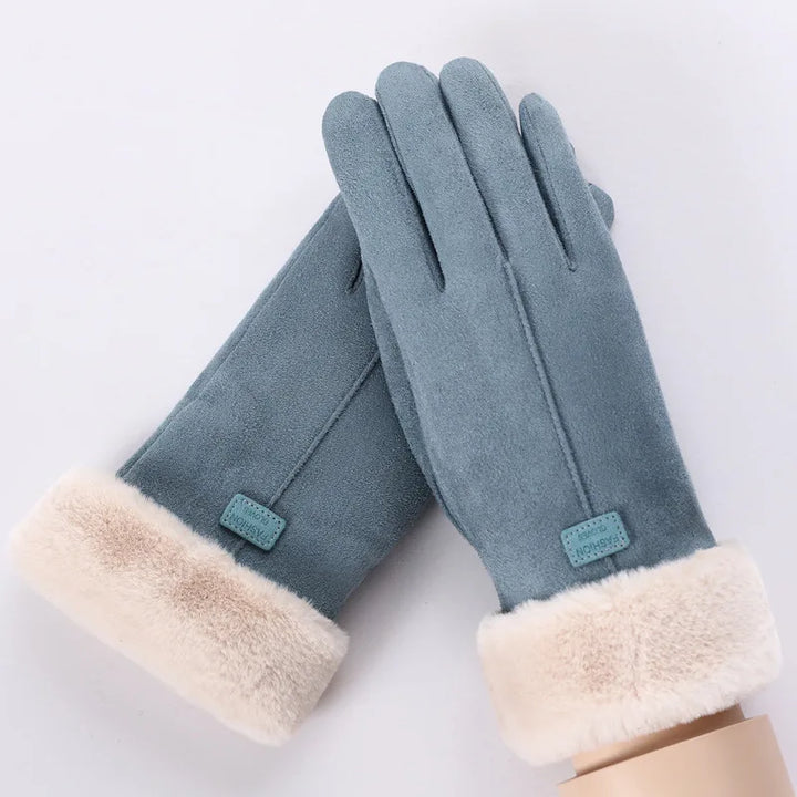 Kiana | Women's Winter Suede Gloves  - Color:Blue;Size:One Size