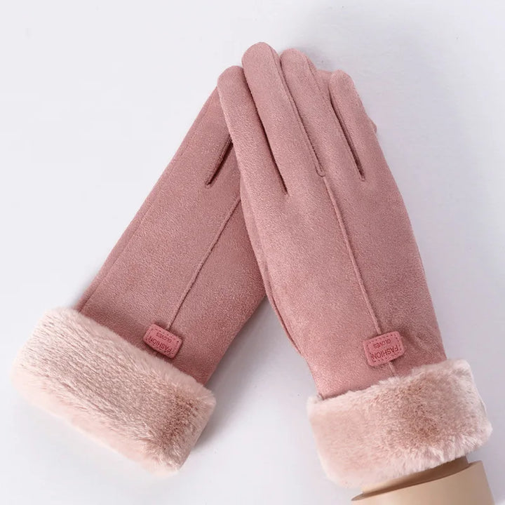 Kiana | Women's Winter Suede Gloves  - Color:Pink;Size:One Size