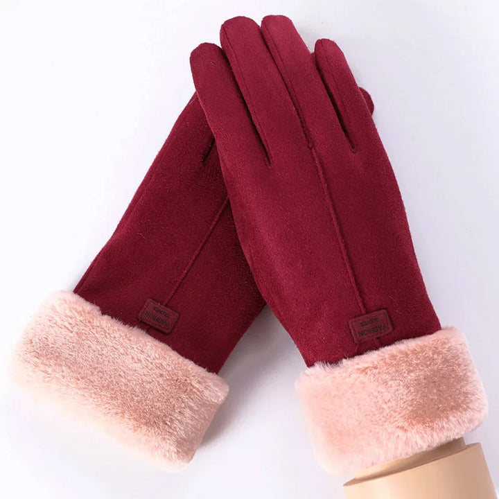 Kiana | Women's Winter Suede Gloves  - Color:Red;Size:One Size