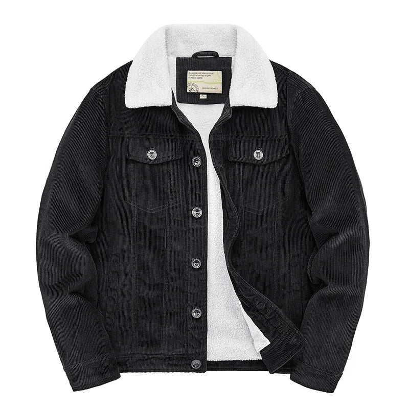 Kilbourne | Men's Corduroy Sherpa Winter Jacket - Color:Black;Size:S
