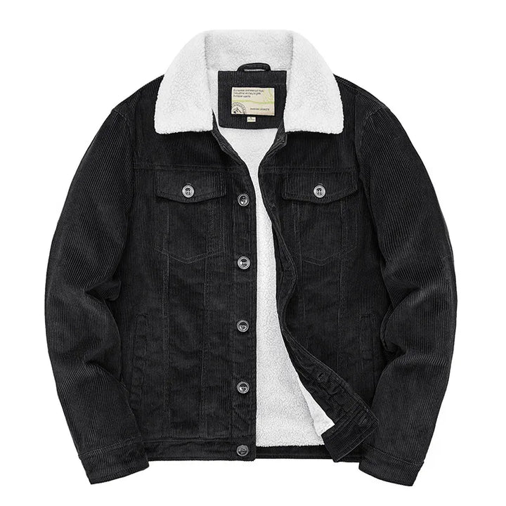 Kilbourne | Men's Corduroy Sherpa Winter Jacket - Color:Black;Size:S