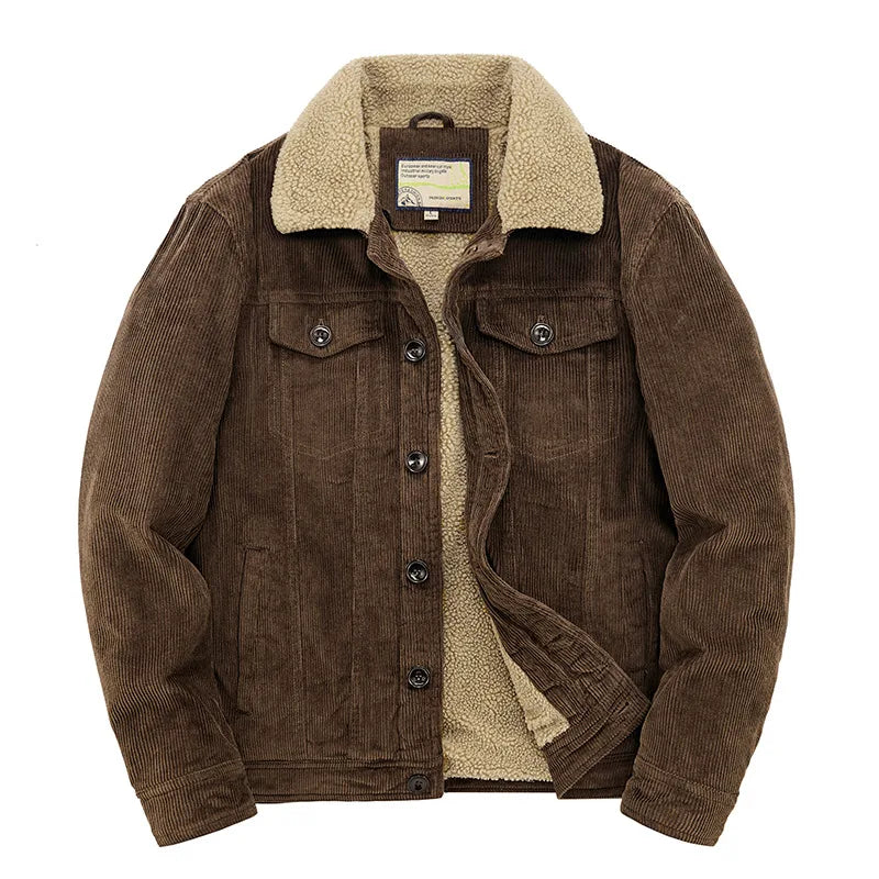 Kilbourne | Men's Corduroy Sherpa Winter Jacket - Color:Dark Brown;Size:S