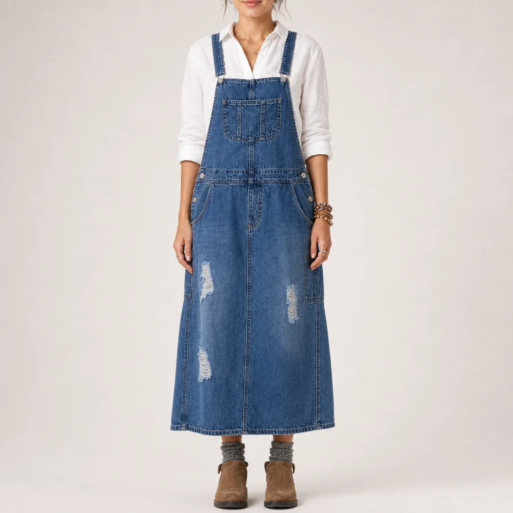 Kilmer Denim Overall Dress - Color:Blue;Size:S