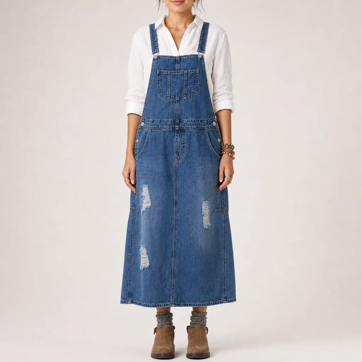 Kilmer Denim Overall Dress - Color:Blue;Size:S