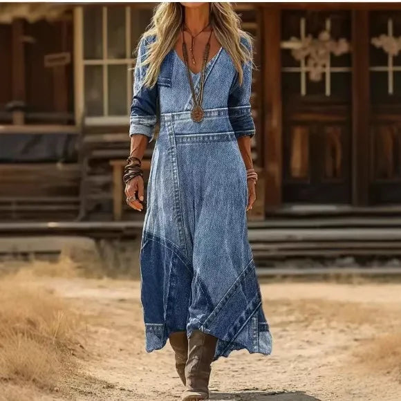 Kimberley | Women's Vintage Long Sleeve Dress - Size:S;Color:Blue;ue