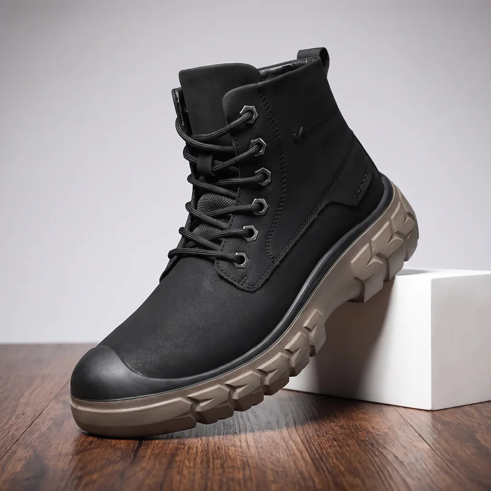 Men's Black Henley Lined Combat Boots