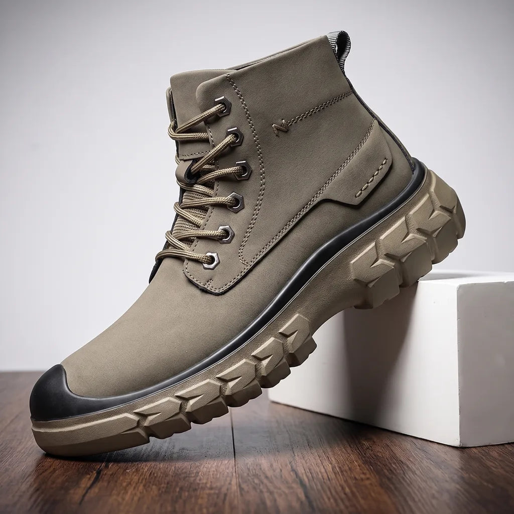 Men's Beige Henley Lined Combat Boots