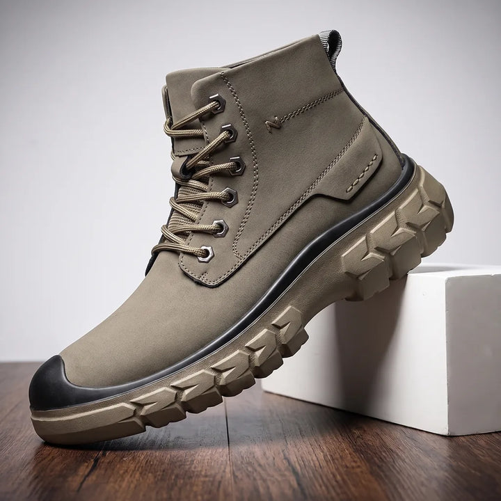 Men's Beige Henley Lined Combat Boots