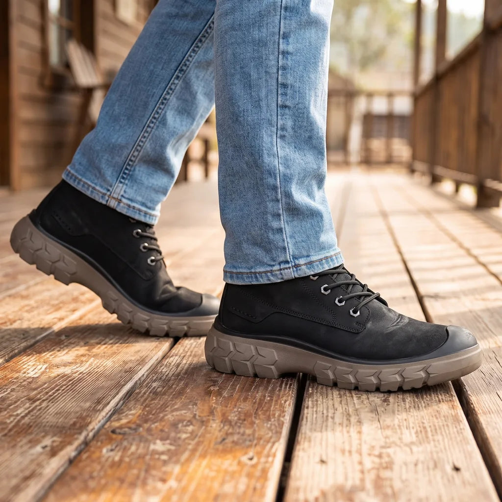 Men's Black Henley Lined Combat Boots
