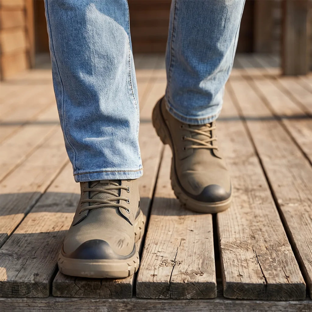 Men's Beige Henley Lined Combat Boots