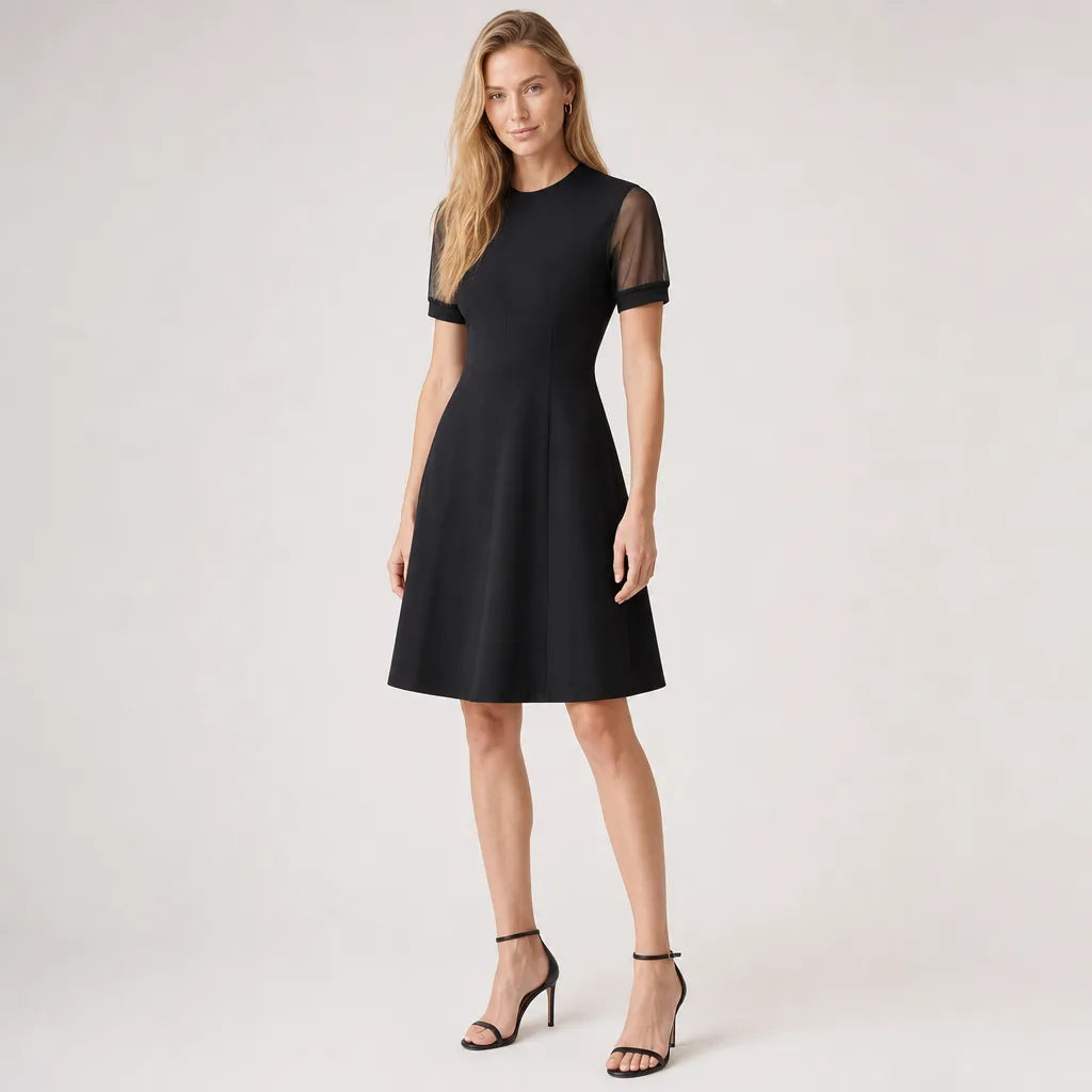 Women's Black Houghton A-Line Midi Dress