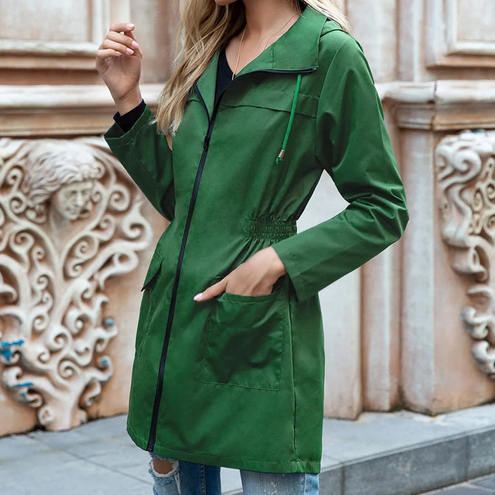 Kirsten | Women's Long Windbreaker Trench Coat  - Color:Green;Size:XS
