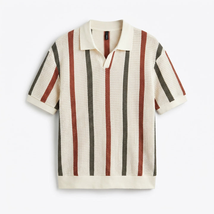 Kurtis Striped Knit Polo - Color:Apricot;Size:S