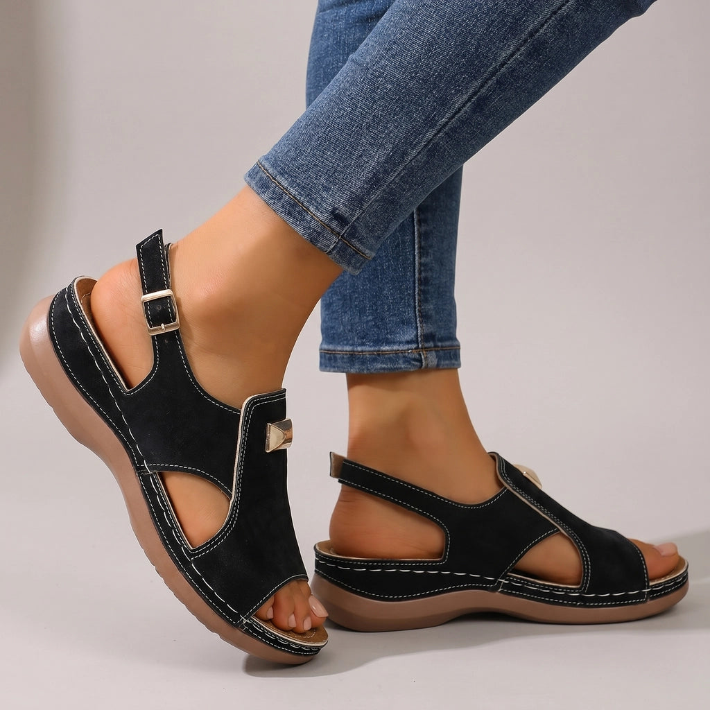 Kyla Wedge Sandals - Color:Black;Size:36
