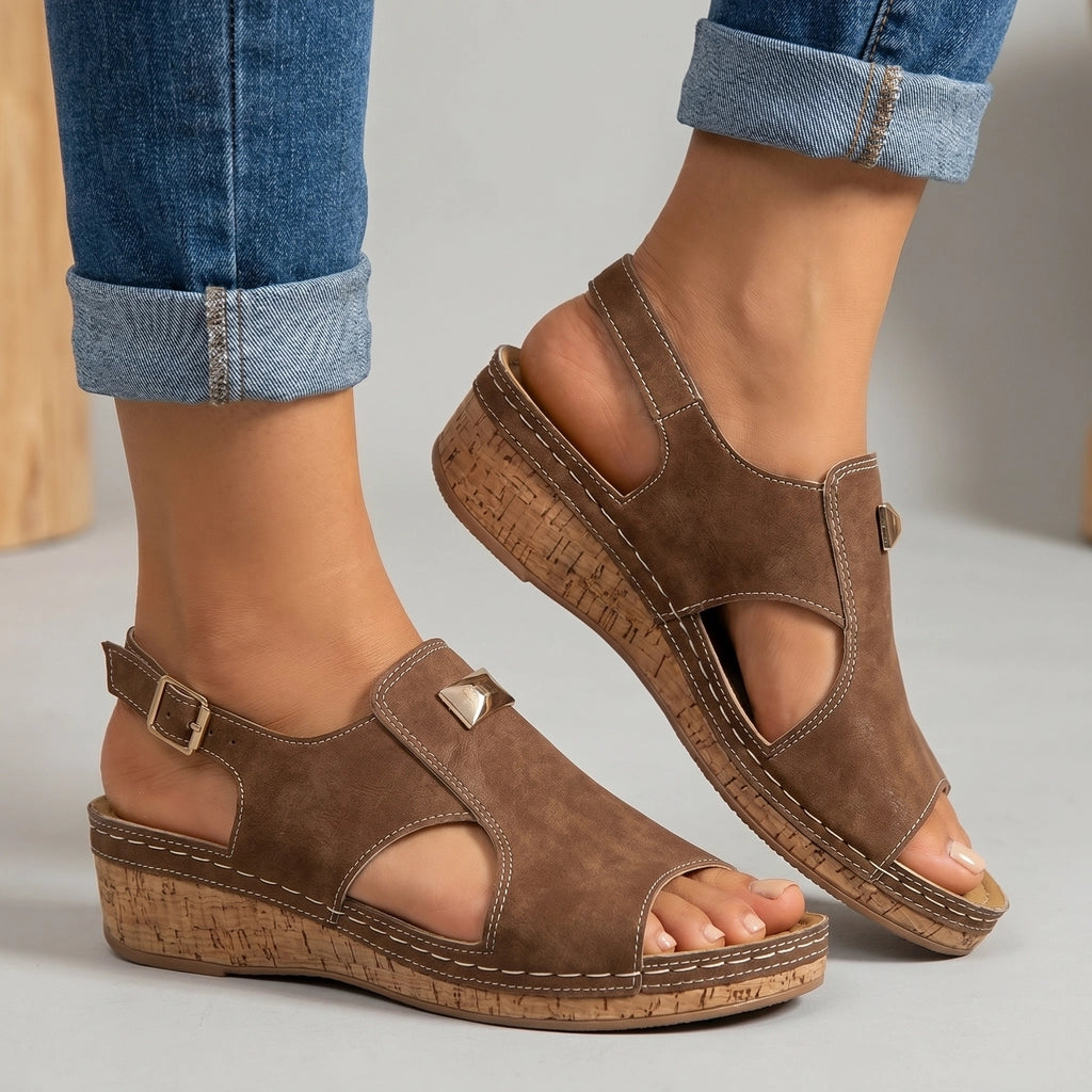 Kyla Wedge Sandals - Color:Brown;Size:36