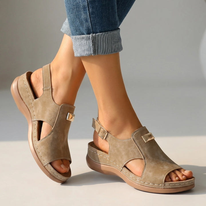 Kyla Wedge Sandals - Color:Khaki;Size:36
