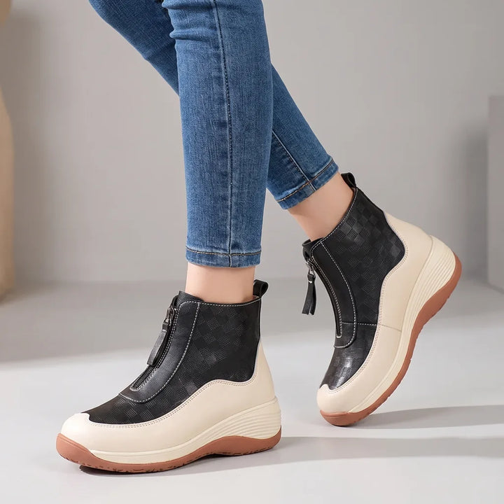 Kylie | Women's Orthopedic Wedge Boots - Color:Beige/Black;Size:35