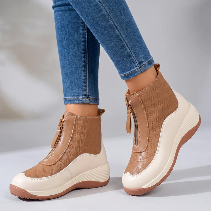 Kylie | Women's Orthopedic Wedge Boots - Color:Beige/Brown;Size:35