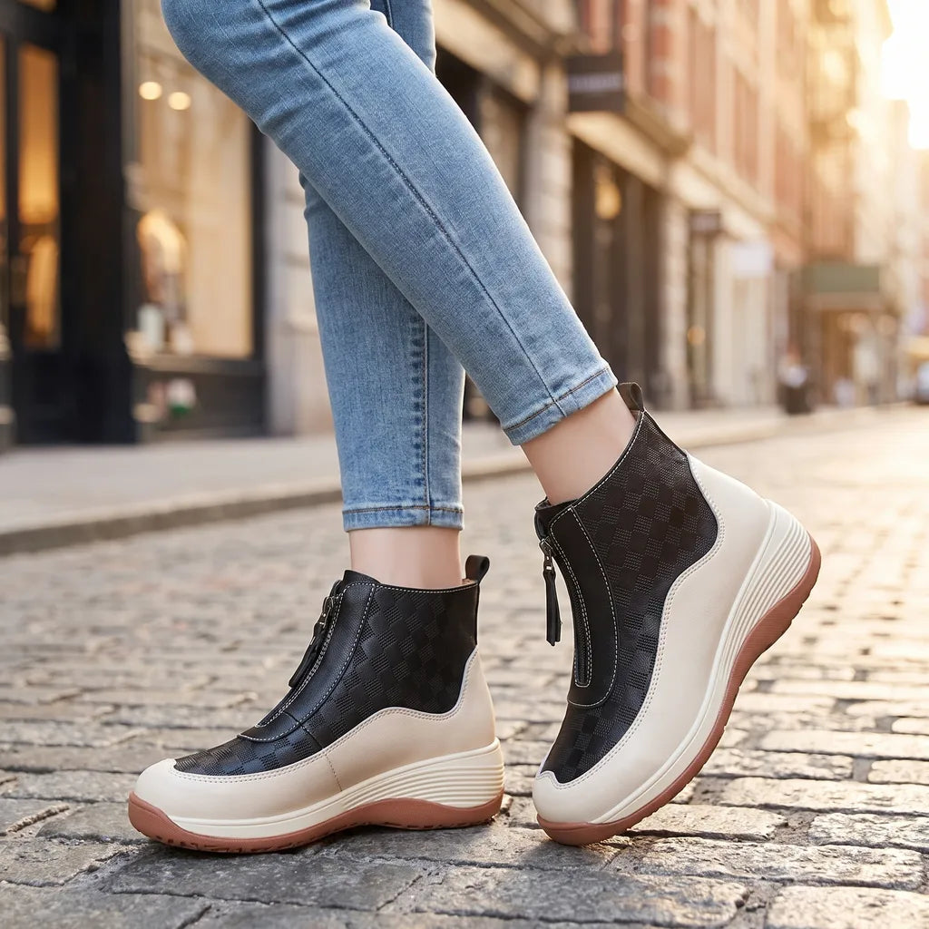 Women's Beige / Black Shiloh Zip Wedge Sneakers