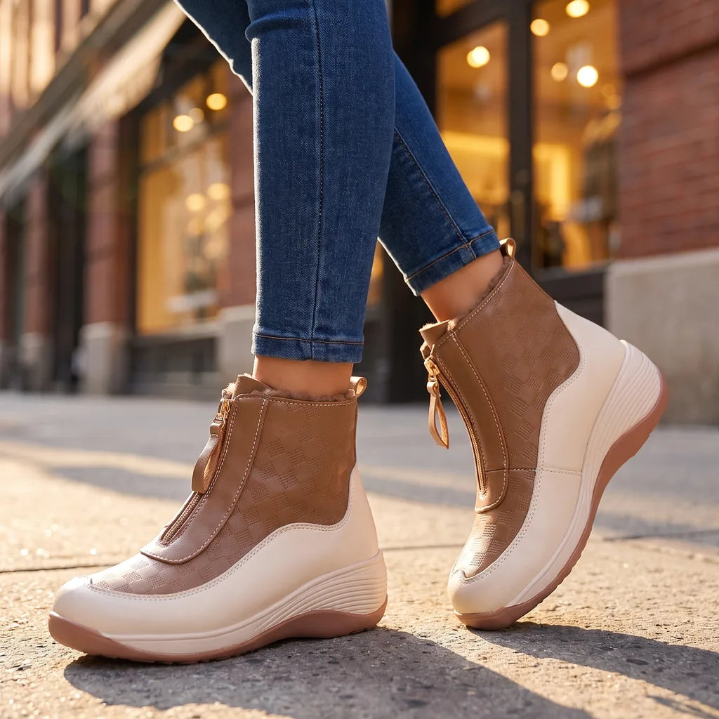 Women's Beige / Brown Plush Shiloh Zip Wedge Sneakers