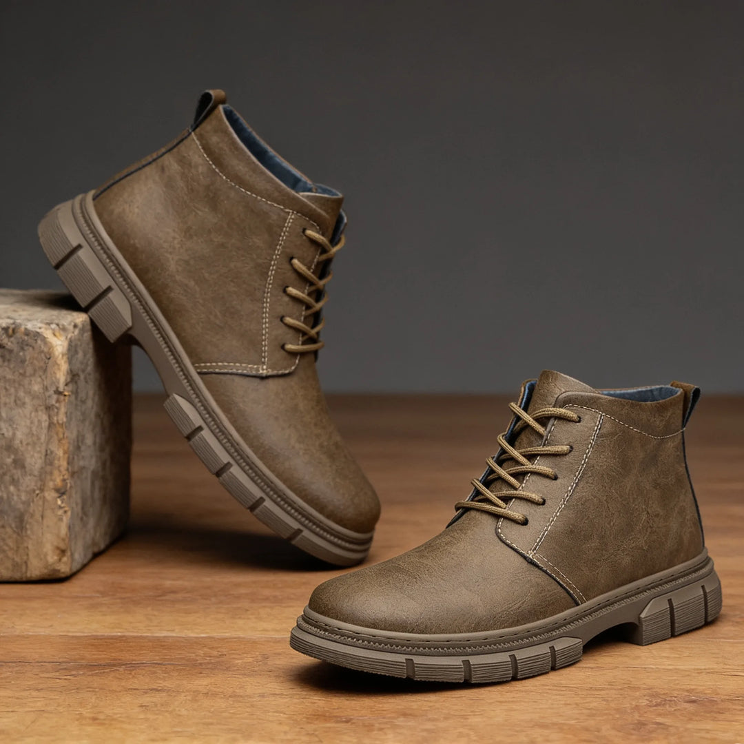 Lachlan | Men's Leather Ankle Boots - Color:Beige;Size:38