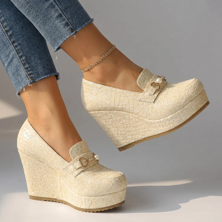 Laila Wedge Loafers - Color:Beige;Size:36