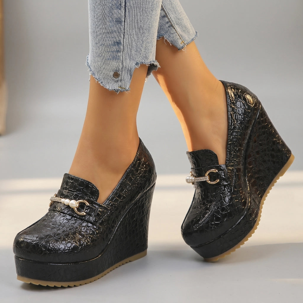 Laila Wedge Loafers - Color:Black;Size:36