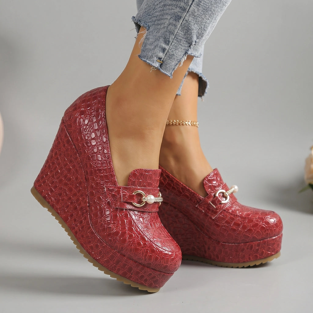 Laila Wedge Loafers - Color:Red;Size:36