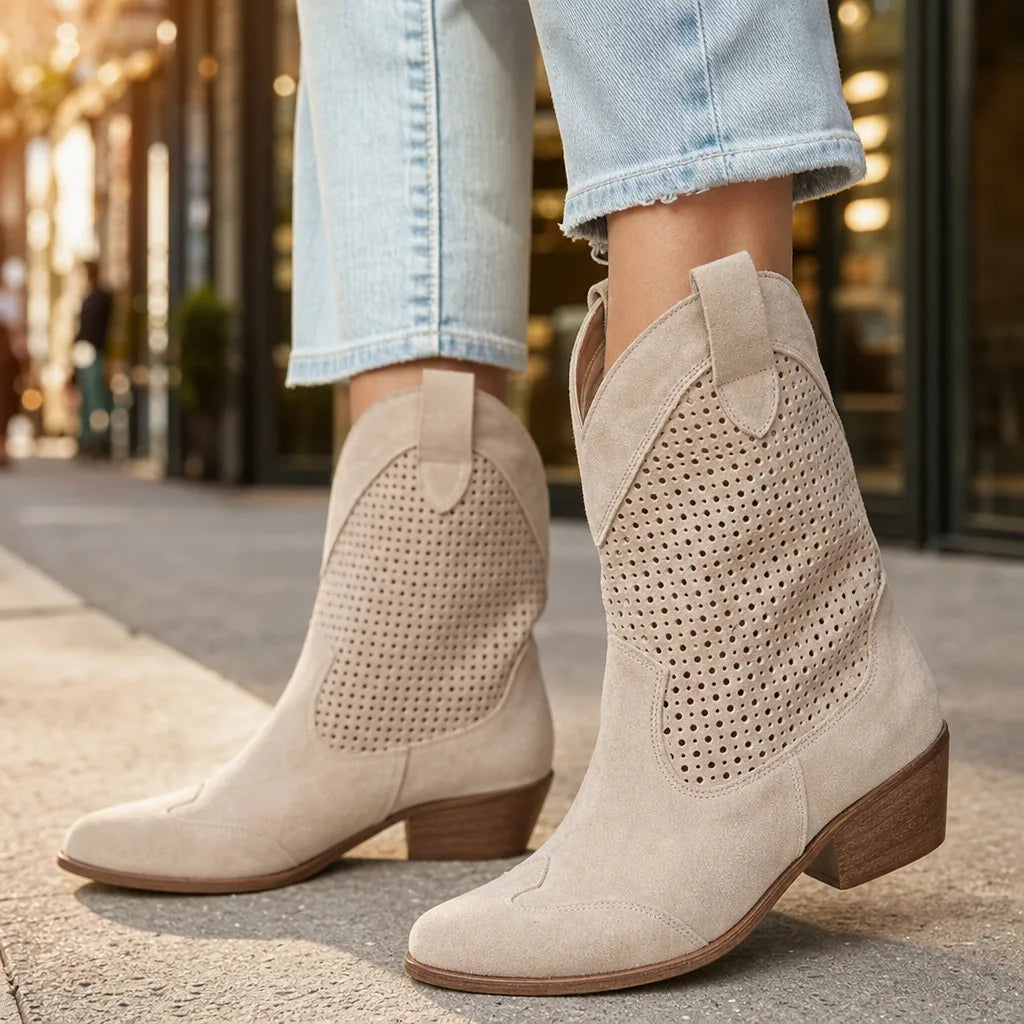 Women's Beige Landry Mid Heel Ankle Boots