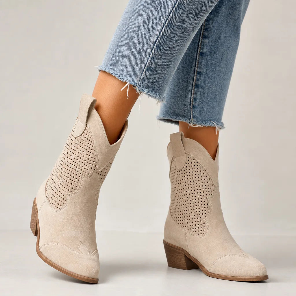 Landry Mid Heel Ankle Boots - Color:Beige;Size:35