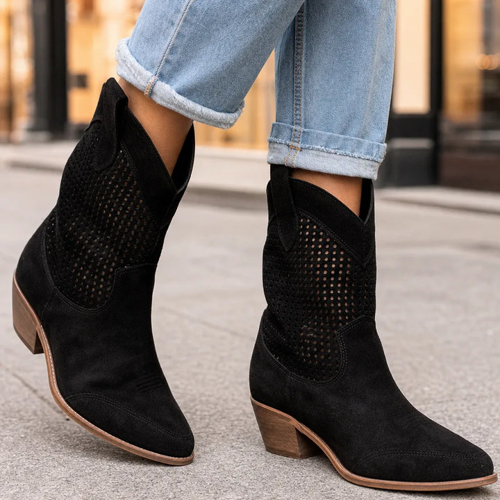 Women's Black Landry Mid Heel Ankle Boots