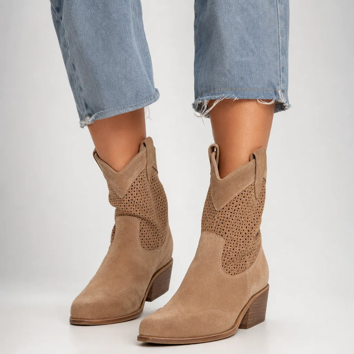 Landry Mid Heel Ankle Boots - Color:Brown;Size:35