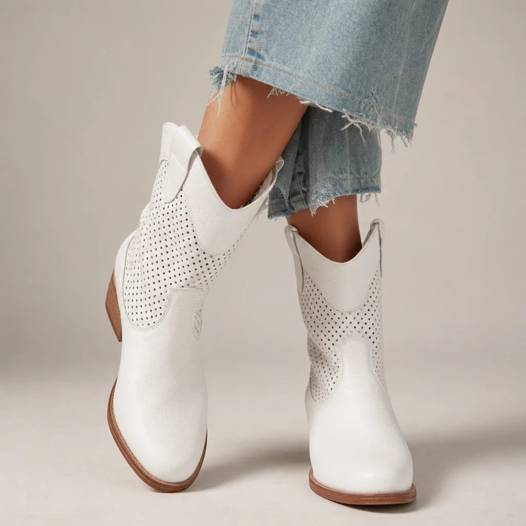 Landry Mid Heel Ankle Boots - Color:White;Size:35