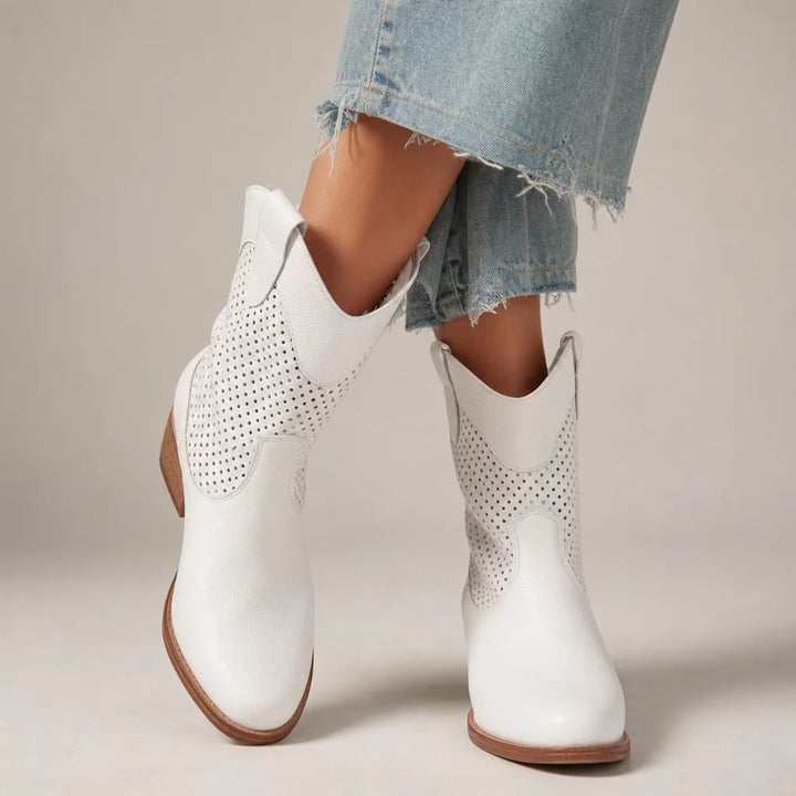 Landry Mid Heel Ankle Boots - Color:White;Size:35