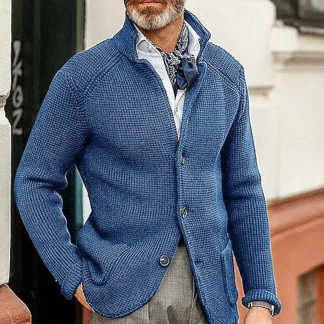 Langley | Men's Tailored Knit Cardigan - Size:S;Color:Blue