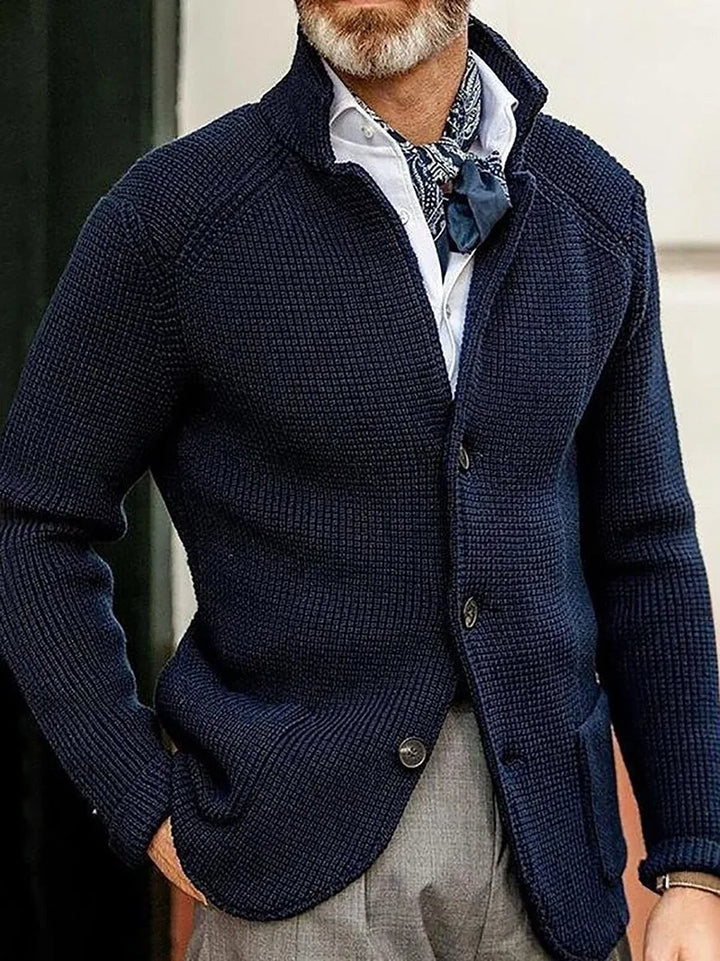 Langley | Men's Tailored Knit Cardigan - Size:S;Color:Navy Blue