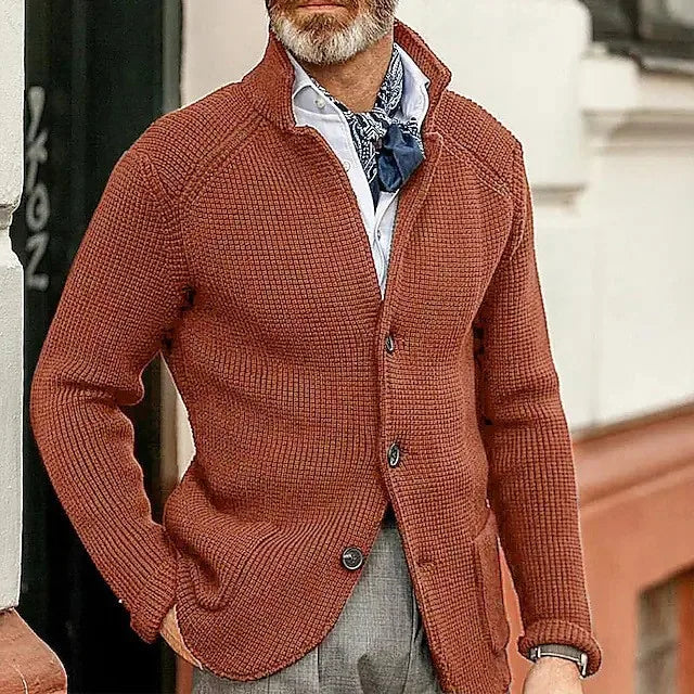 Langley | Men's Tailored Knit Cardigan - Size:S;Color:Red-Brown