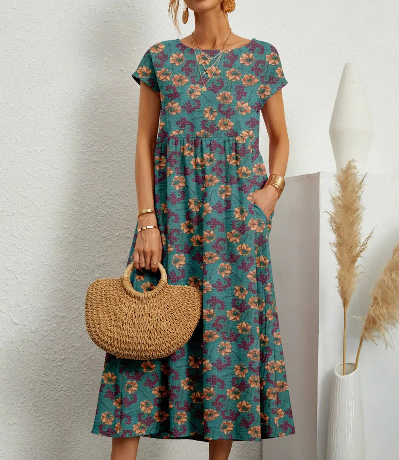 Larissa | Women's Floral Midi Dress  - Blue
