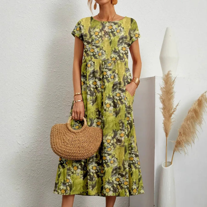Larissa | Women's Floral Midi Dress  - Light Green