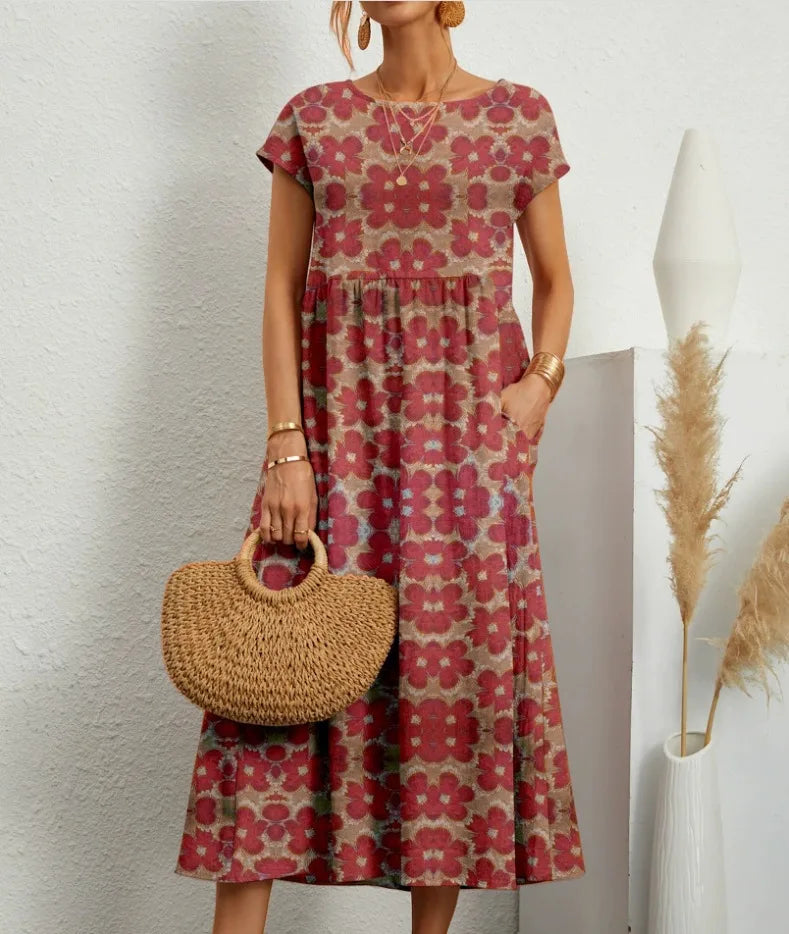 Larissa | Women's Floral Midi Dress  - Red