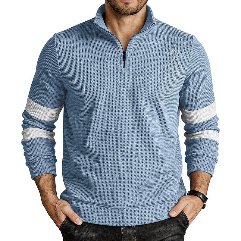Larson | Men's Quilted Quarter-Zip Sweater  - Color:Blue;Size:XS